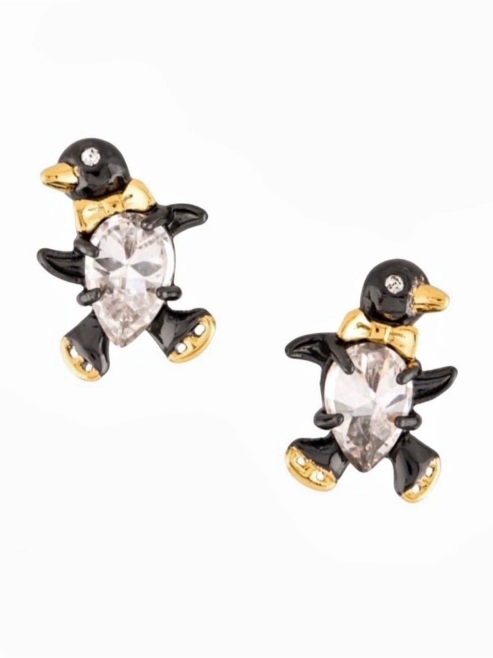 ALEXIS BITTAR Penguin Stud Earrings Black & Gold Clear SB24